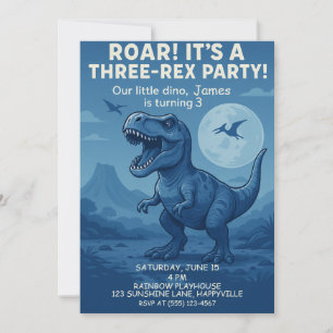 Boys Dino-mite third birthday - Three-Rex Party Invitation