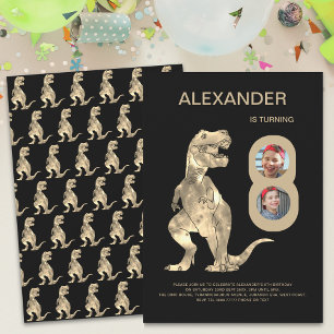 Boys Dinosaur 8th Birthday Party Photo Collage Invitation