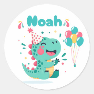 Boys Dinosaur Birthday Party Sticker Editable