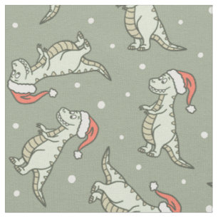 Boys Dinosaur Christmas T-Rex Dino Sage Green Fabric