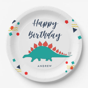 Boys Dinosaur Colorful Confetti Birthday Party Paper Plate