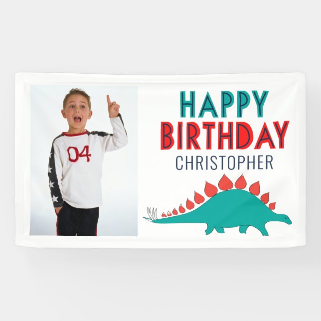 Boys Dinosaur Happy Birthday Party Photo Banner (Horizontal)