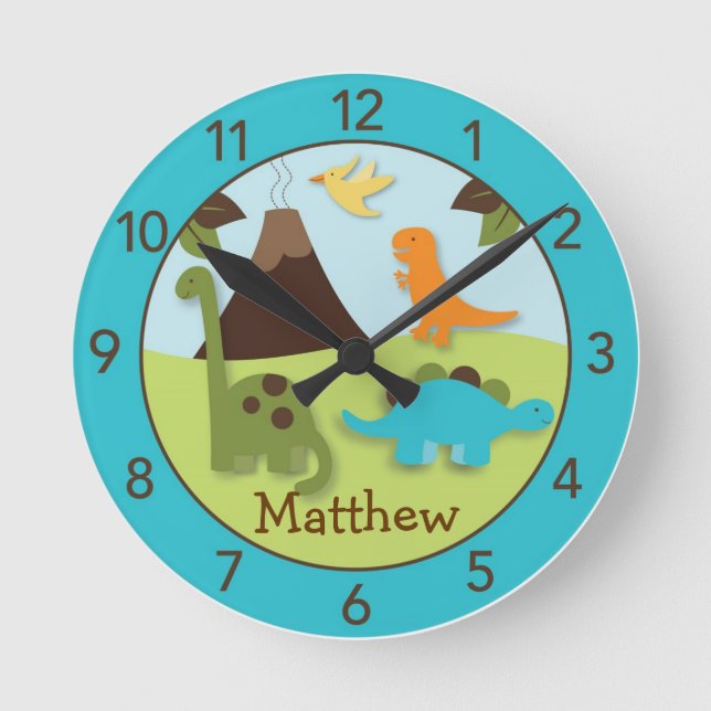 Boys Dinosaur Personalised Nursery Wall Clock (Front)
