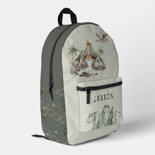 Boy's Dinosaur Personalised Printed Backpack (Back Corner Left)