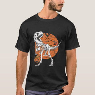 Boys Dinosaur Skeleton T Rex Scary Pumpkin Moon  T-Shirt