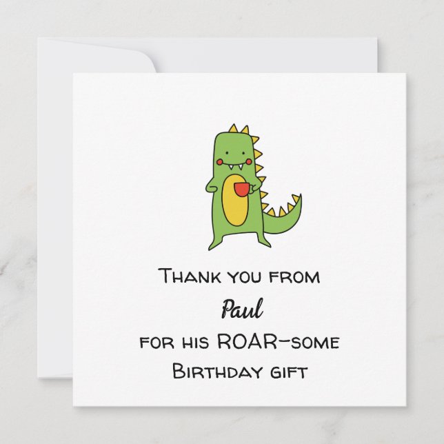 Boys Dinosaur Thank You Card – Editable Party  (Front)