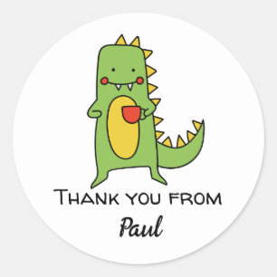 boys dinosaur thank you sticker party favor card