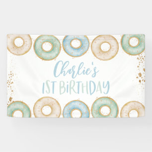 Boy's Donut 1st Birthday Party Banner Backdrop