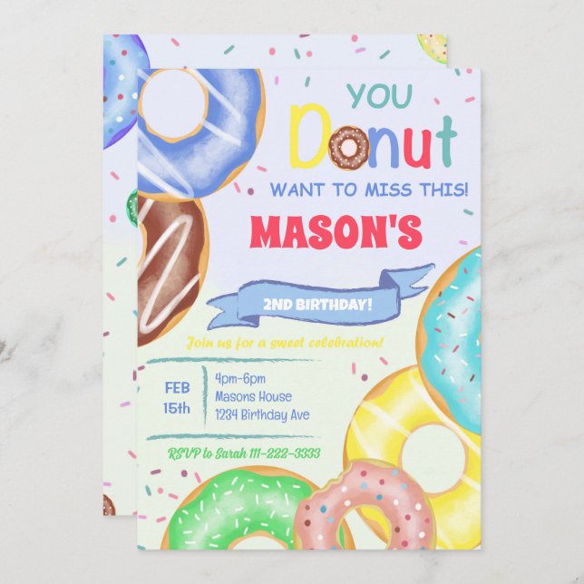Boys Doughnuts Birthday Party Invitation (Front/Back)