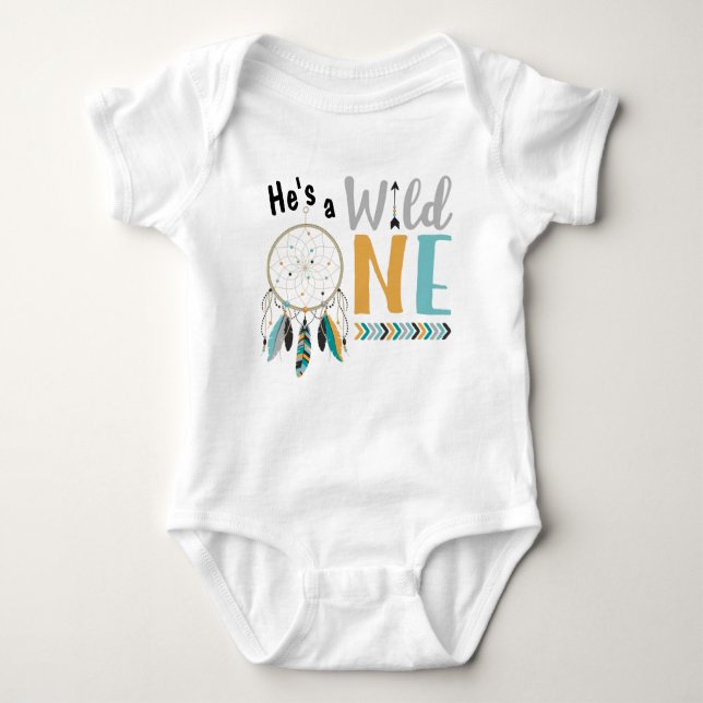 Boys Dreamcatcher Wild ONE 1st Birthday Outfit Baby Bodysuit (Front)