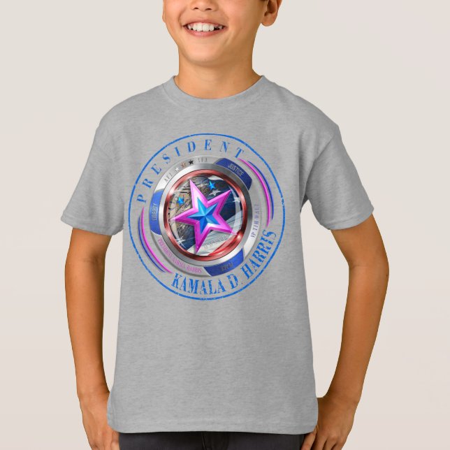 Boys Dual Sided Harris-Walz Wing/Stamp Medallion T-Shirt (Front)
