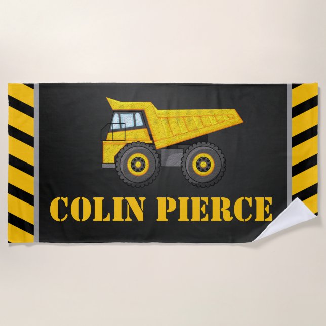 Boys Dump Truck Personalised Beach Towel (Front)