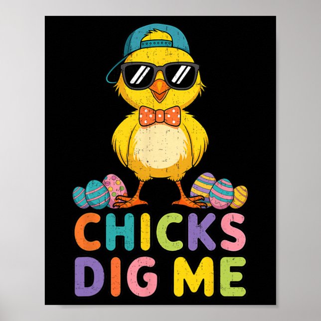 Boys Easter Cute Chick Dig Me Egg Bunny Easter Kid Poster (Front)