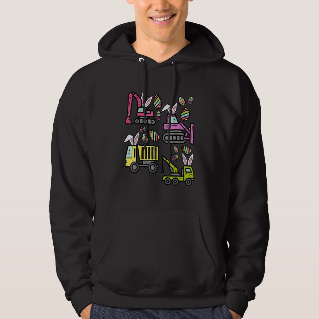 Boys Easter Day Crane Truck Construction Egg Hunt  Hoodie (Front)
