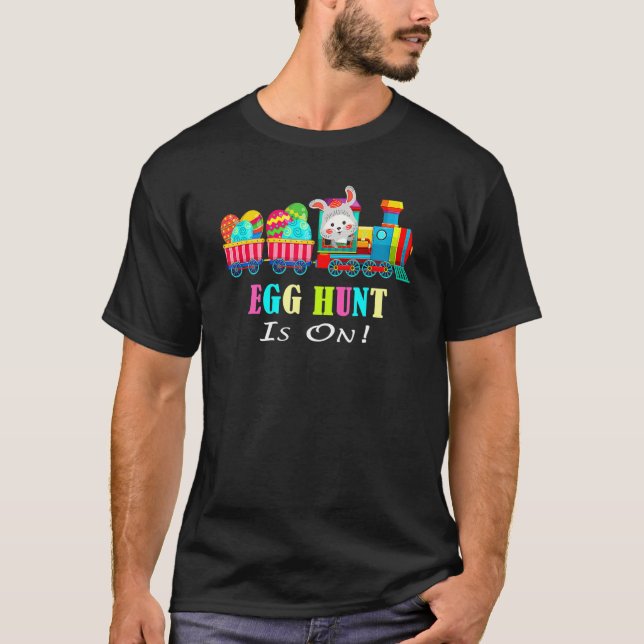Boys Easter Day Egg Hunt Is On Bunny Ear Train App T-Shirt (Front)