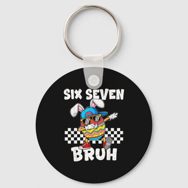 Boys easter funny dabbing bunny bruh six seven 67 key ring (Front)