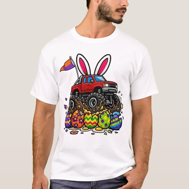 Boys Easter Monster Truck Eggs Toddler Kids T-Shirt (Front)