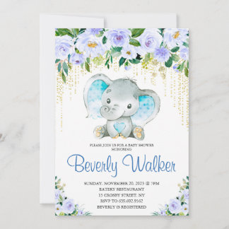 Boy's Elephant Watercolor Baby Shower Invitation