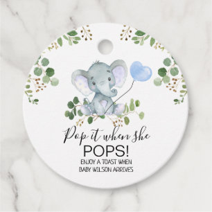 Boy's Elephant Watercolor Baby Shower Pop It Favour Tags