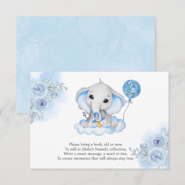 Boy's Elephant Watercolor Floral Baby Shower RSVP Card (Front/Back)