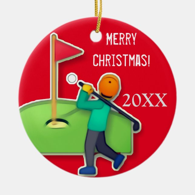 Boys emoji golf red Christmas Ceramic Tree Decoration (Front)