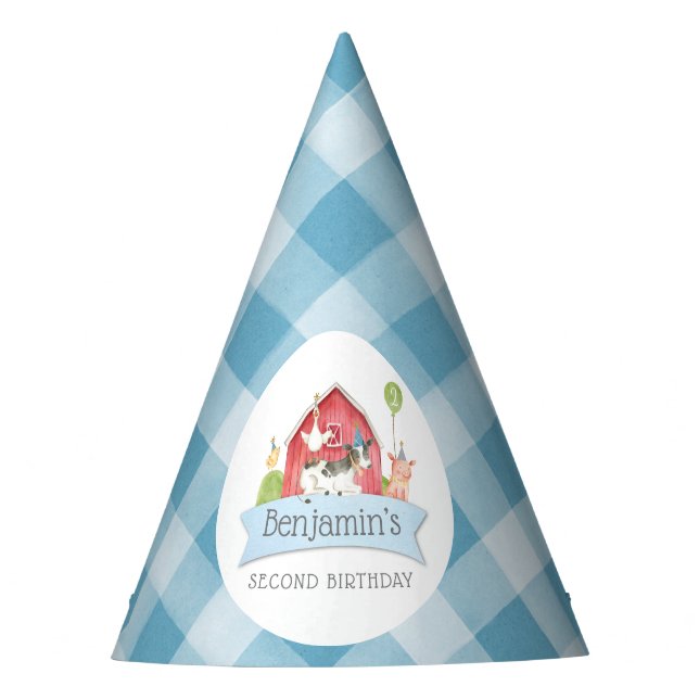 Boys FARM Animal Barn Birthday Party Hat (Front)