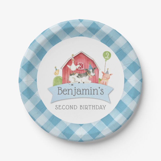 Boys FARM Animal Barn Birthday Party Paper Plates (Front)