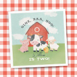 Boys Farm Animal Barnyard Kids 2nd Birthday Napkin<br><div class="desc">Add some barnyard charm to your table with these adorable farm-themed paper napkins! Designed to match your little one’s 2nd birthday celebration, these napkins feature a watercolor red barn, sweet baby animals — pig, cow, sheep, and chick — and the playful phrase “Oink, Baa, Moo – [Name] is two!” Perfect...</div>