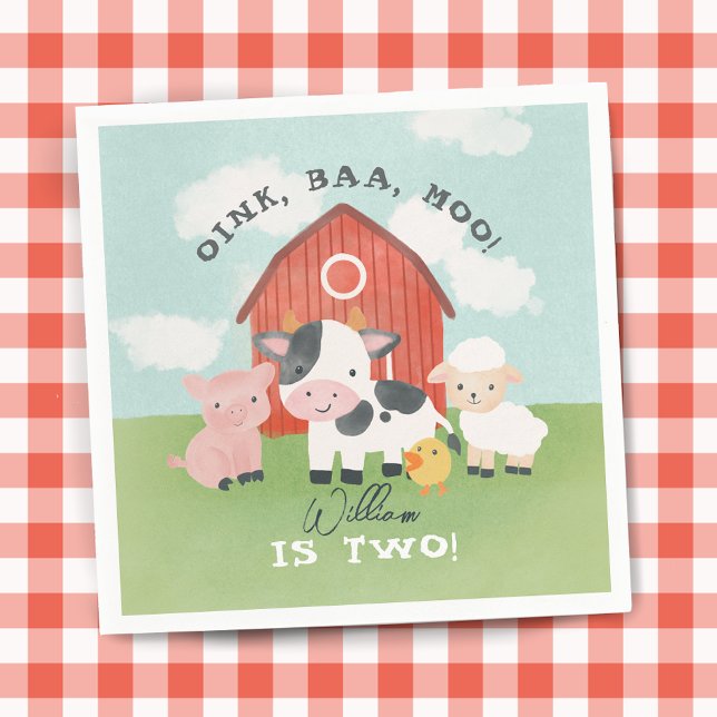 Boys Farm Animal Barnyard Kids 2nd Birthday Napkin (Creator Uploaded)