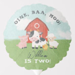 Boys Farm Animal Kids 2nd Birthday Balloon<br><div class="desc">Bring barnyard fun to the party with this adorable double-sided birthday balloon! Featuring a watercolor red barn, baby pig, cow, sheep, and chick, plus the cheerful phrase: “Oink, Baa, Moo – [Name] is Two!” A perfect addition to your little one’s 2nd birthday celebration, this farm-themed balloon adds rustic charm to...</div>