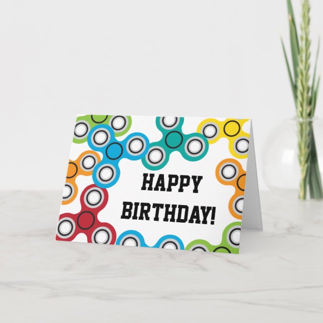 Boy's Fidget Spinner Birthday Party Card (Front)