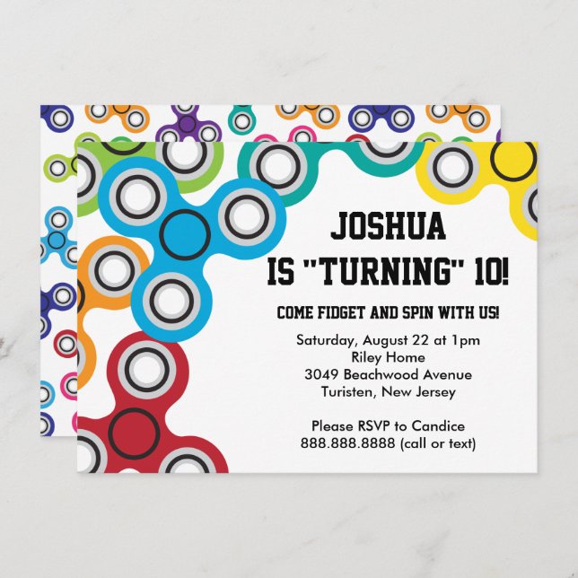 Boy's Fidget Spinner Birthday Party Invitation (Front/Back)