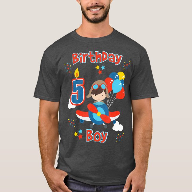 Boys Fifth Aeroplane Birthday  Five Year Old T-Shirt (Front)