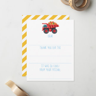 Boys Fill-In Dump Truck Birthday Thank You Card