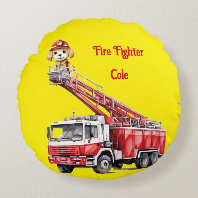 Boy's Fire Fighter Round Cushion (Front)