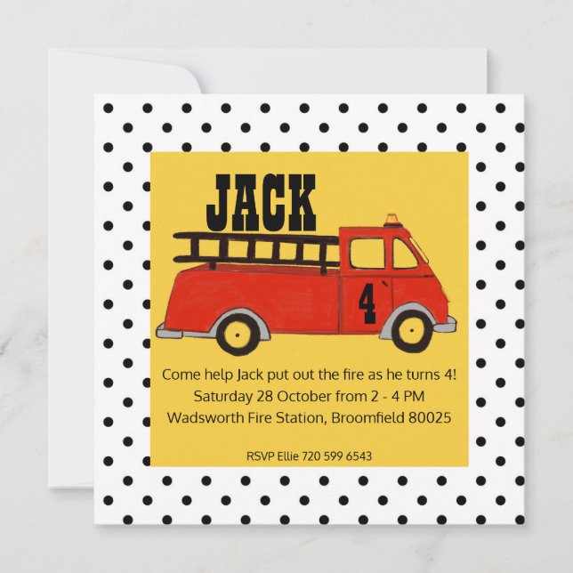 Boys Firetruck Firehouse Fire Station Red Truck Invitation (Front)