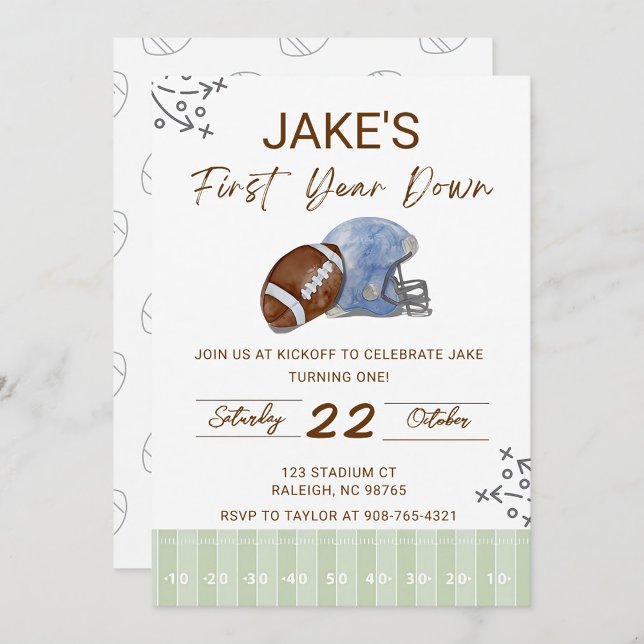 Boy's First Birthday, First Down Birthday Invite, Invitation (Creator Uploaded)