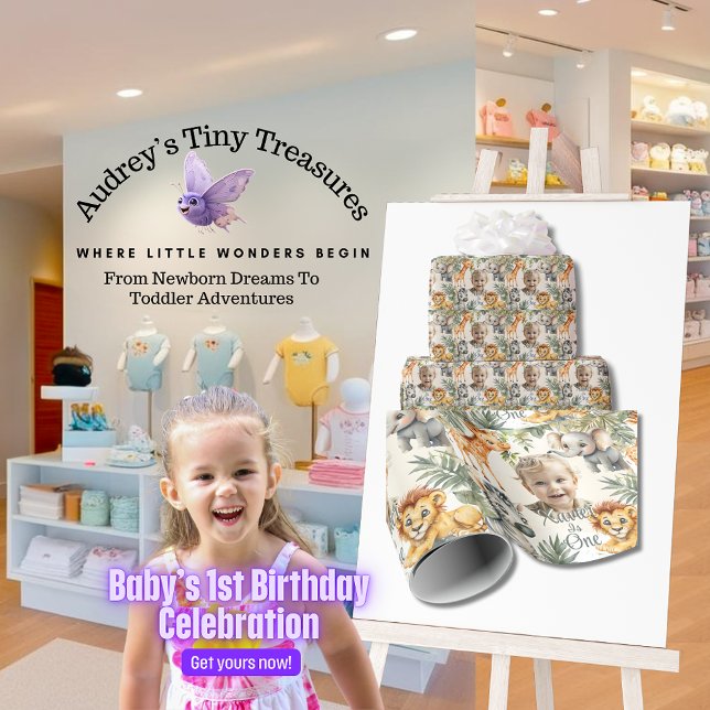 Boy's First Birthday-Jungle Safari Wrapping Paper (Creator Uploaded)