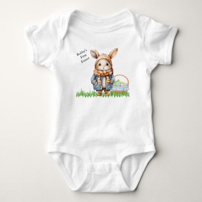 Boy's First Easter Add Name Cute Baby Bodysuit (Front)