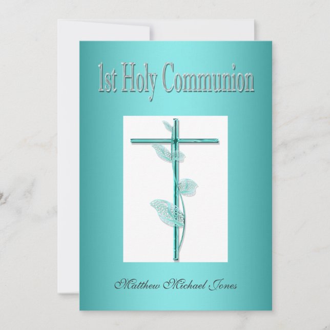 Boys first holy communion blue invitation (Front)