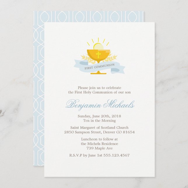 Boys First Holy Communion Invitation (Front/Back)