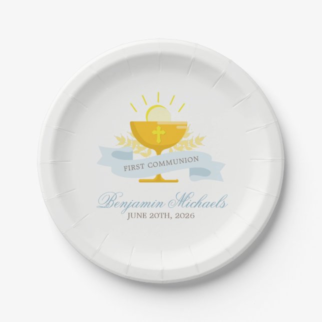 Boys First Holy Communion Personalised Paper Plate (Front)
