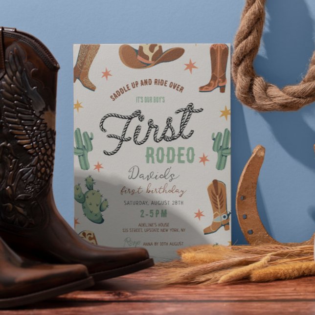 Boy's First Rodeo Birthday Cowboy Cute Kids Invitation (First Rodeo Birthday Cowboy Invitation template )