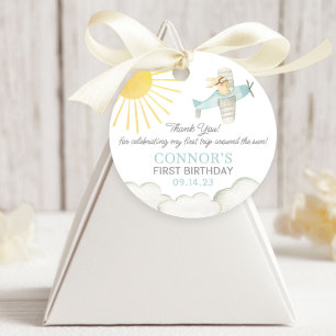 Boys First Trip Around the Sun Plane 1st Birthday Favour Tags