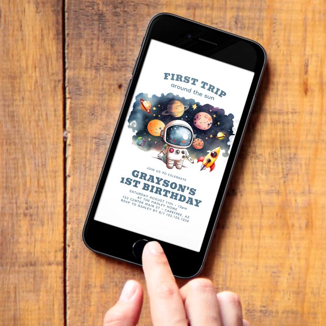 Boys First Trip Astronaut Digital Birthday Invitation (Creator Uploaded)