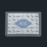 Boy's First Wallet Blue Safari Pattern with Name<br><div class="desc">This adorable boy's wallet features a blue watercolor giraffe,  elephant,  crocodile and zebra pattern and has place for you to add your little boy's name. Perfect for your toddler's first wallet! Check out the rest of our collection for other cute blue safari animals!</div>