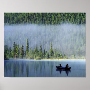 Boys fishing on Waterfowl Lake, Banff National Poster