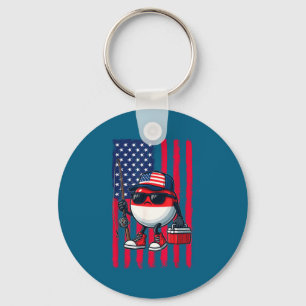 Boys Fishing Rod American Flag Patriotic Fishing F Key Ring