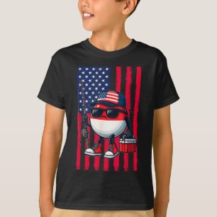 Boys Fishing Rod American Flag Patriotic Fishing F T-Shirt