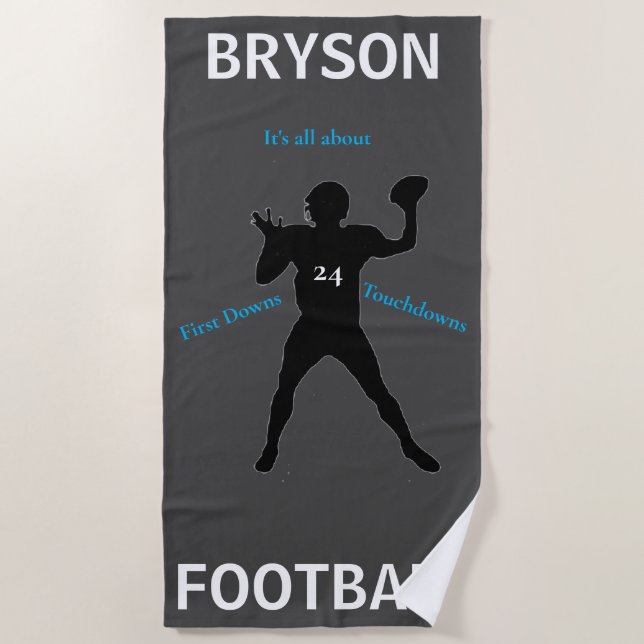 Boys Football First Down Touchdown Beach Towel (Front)